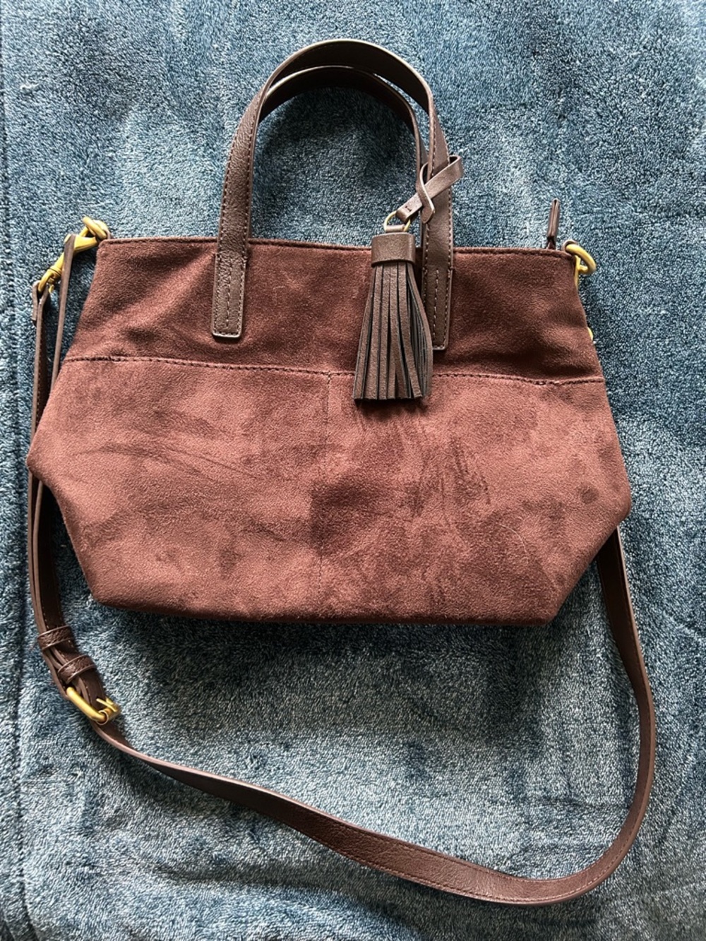 Sonoma Brown Suede Shoulder Tote with Tassel